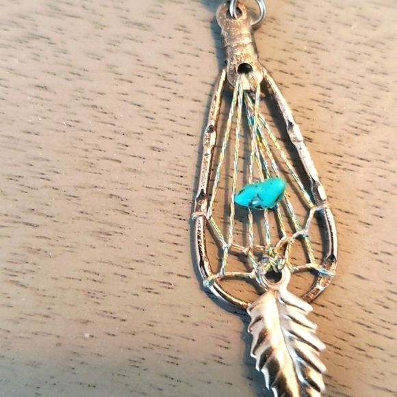 SOUTHWESTERN Style Dream Catcher Silver Pierced Earrings Turquoise - Picture 4 of 6